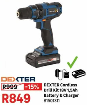 Dexter_Cordless_Drill_Kit_18V_15Ah_Battery_Charger