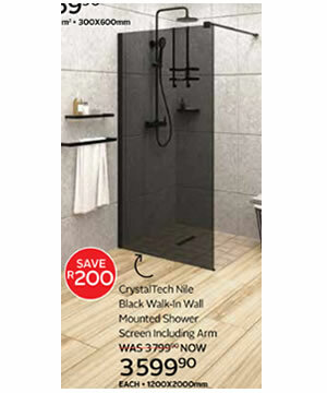 CrystalTech_Nile_Black_Walk_In_Wall_Mounted_Shower_Screen_Including_Arm